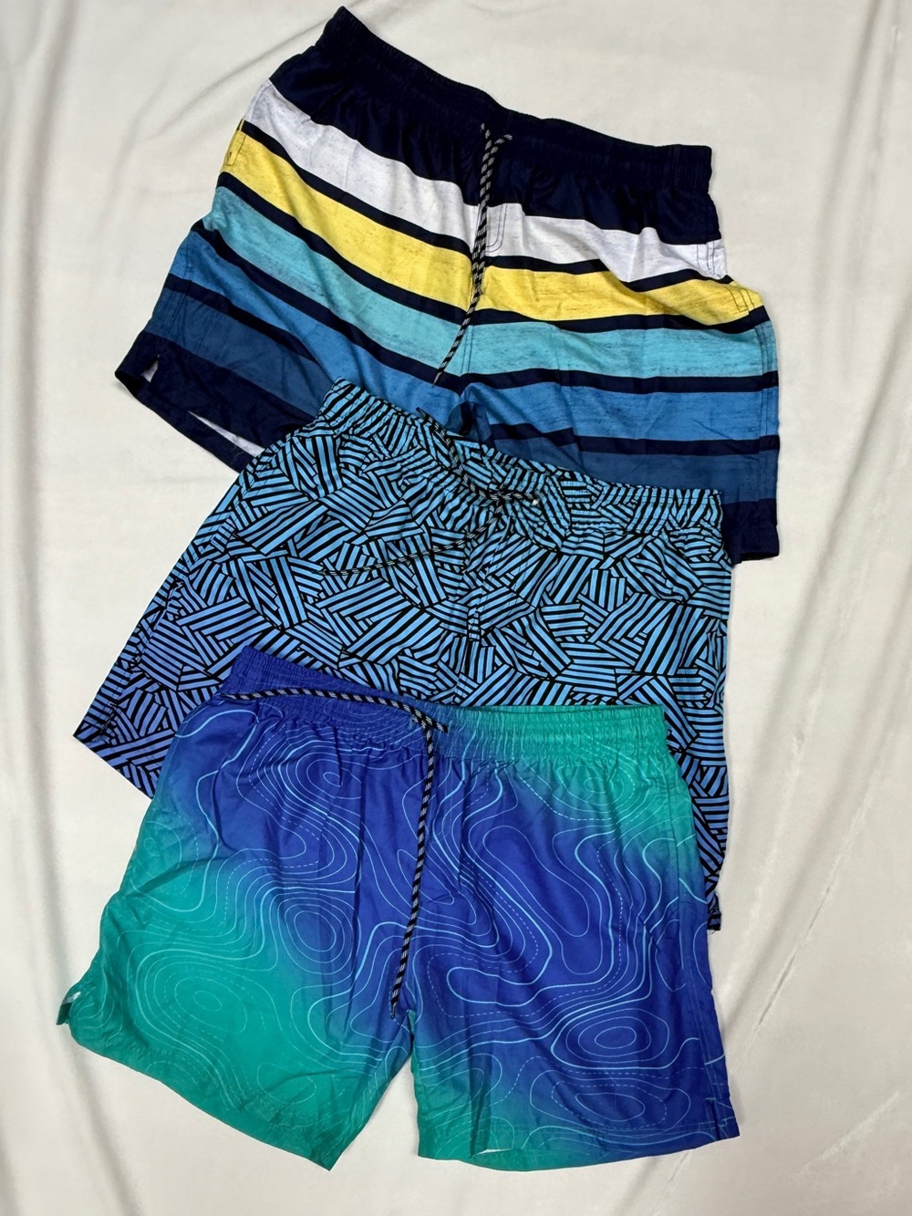 Men's Blue and Green Swim Shorts - Pack of 3